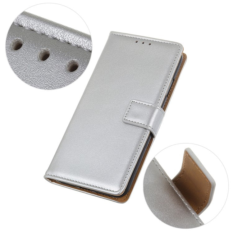 PU Leather Protective Phone Wallet Stand Shell Case for Google Pixel 6 - Silver