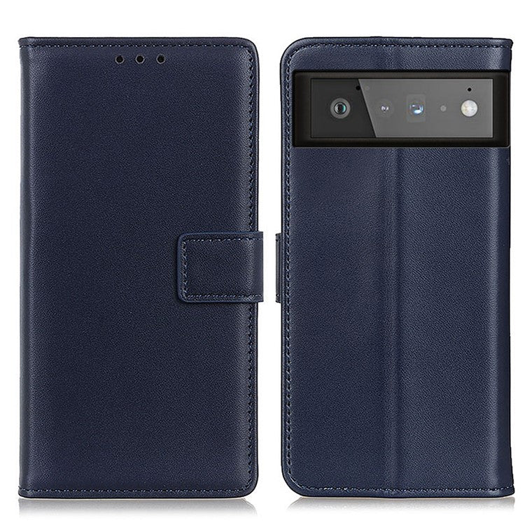 PU Leather Protective Phone Wallet Stand Shell Case for Google Pixel 6 - Blue