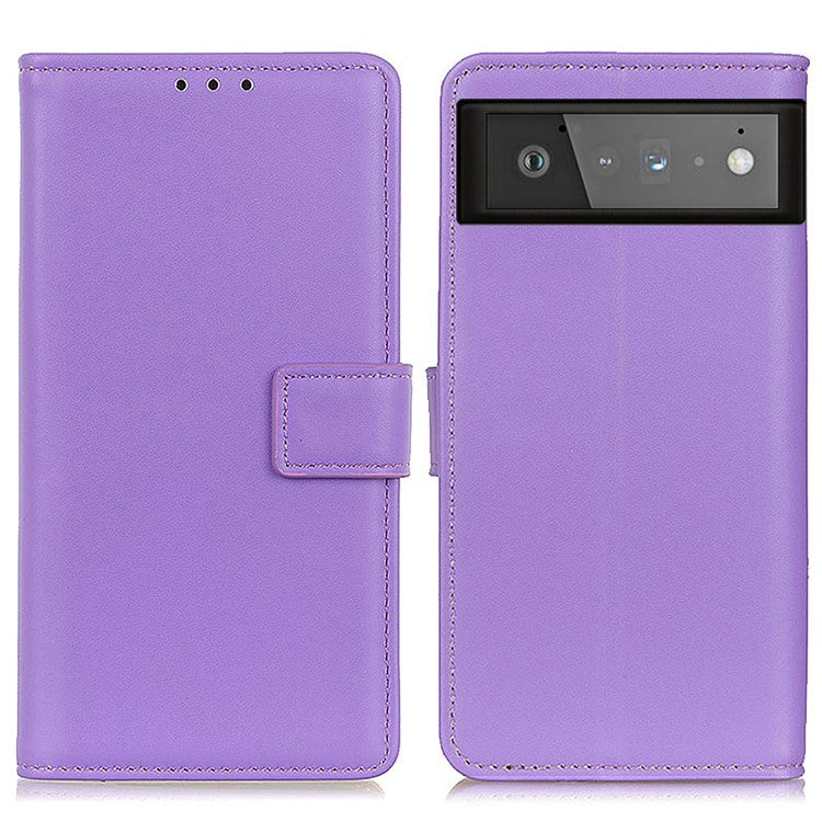 PU Leather Protective Phone Wallet Stand Shell Case for Google Pixel 6 - Purple