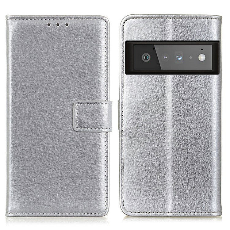 PU Leather Wallet Stand Mobile Phone Protective Shell Case for Google Pixel 6 Pro - Silver