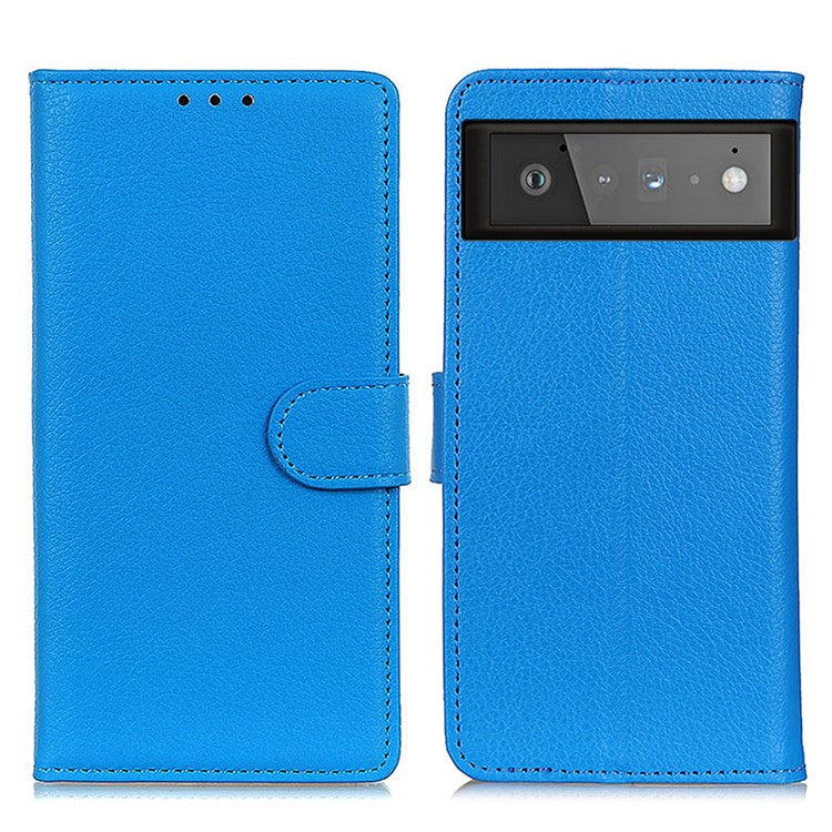 Litchi Skin Wallet Leather Stand Case for Google Pixel 6 - Blue