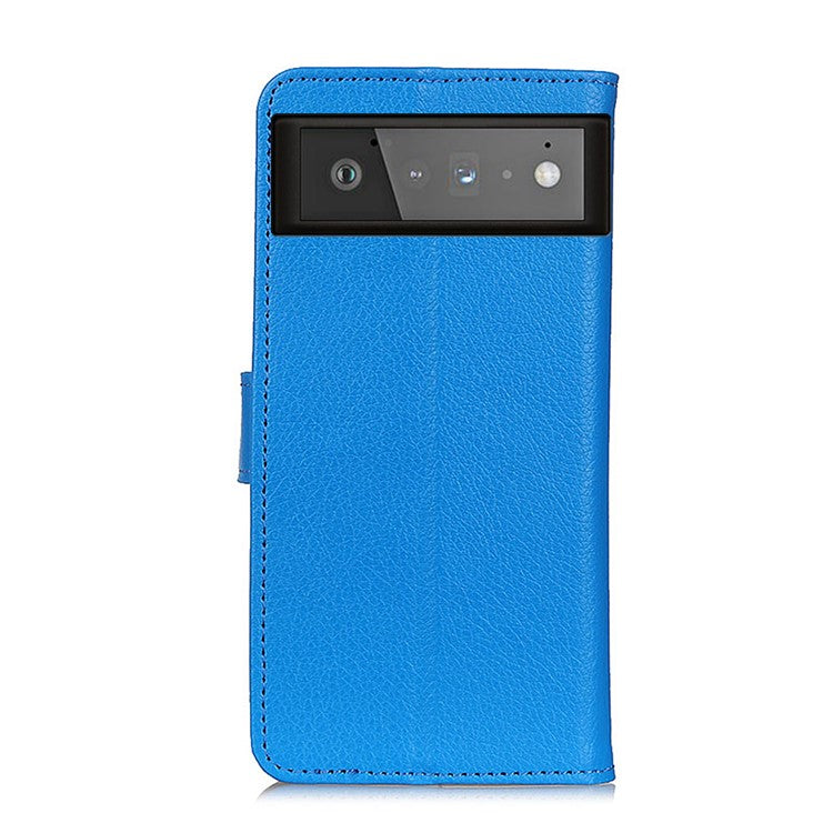 Litchi Skin Wallet Leather Stand Case for Google Pixel 6 - Blue