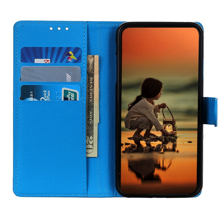 Litchi Skin Wallet Leather Stand Case for Google Pixel 6 - Blue