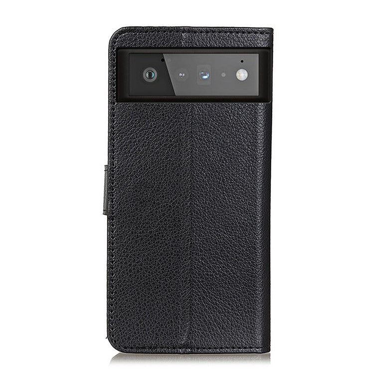 Litchi Skin Wallet Leather Stand Case for Google Pixel 6 - Black