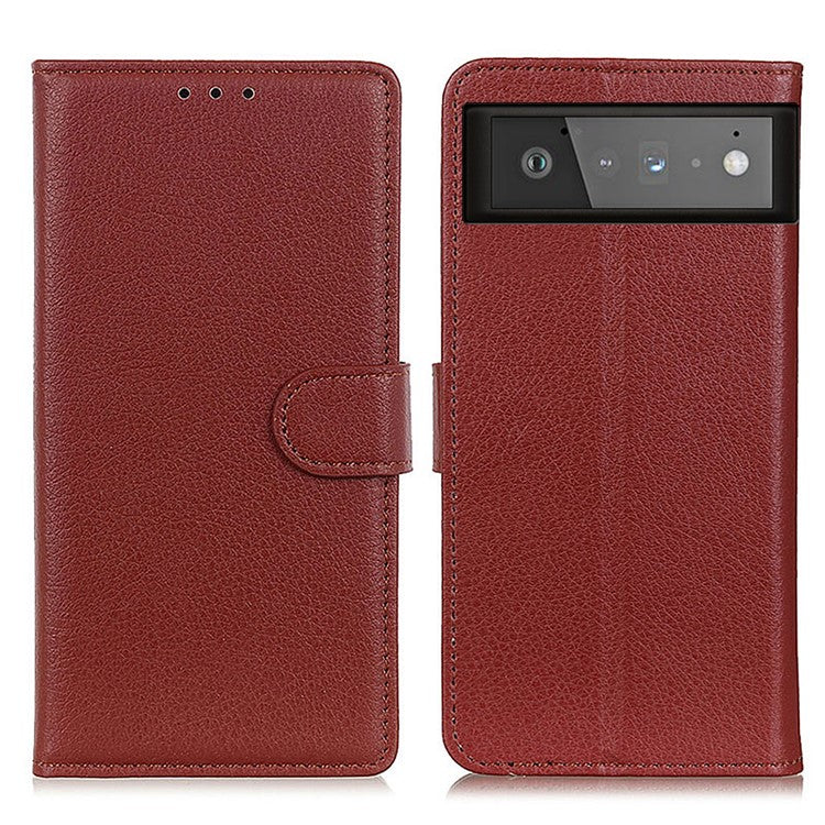 Litchi Skin Wallet Leather Stand Case for Google Pixel 6 - Brown