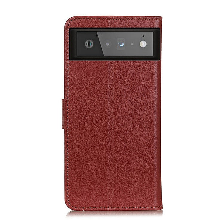 Litchi Skin Wallet Leather Stand Case for Google Pixel 6 - Brown