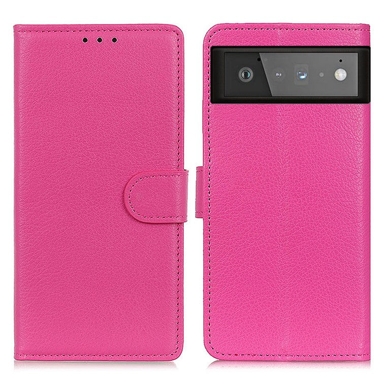 Litchi Skin Wallet Leather Stand Case for Google Pixel 6 - Rose