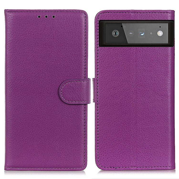 Litchi Skin Wallet Leather Stand Case for Google Pixel 6 - Purple