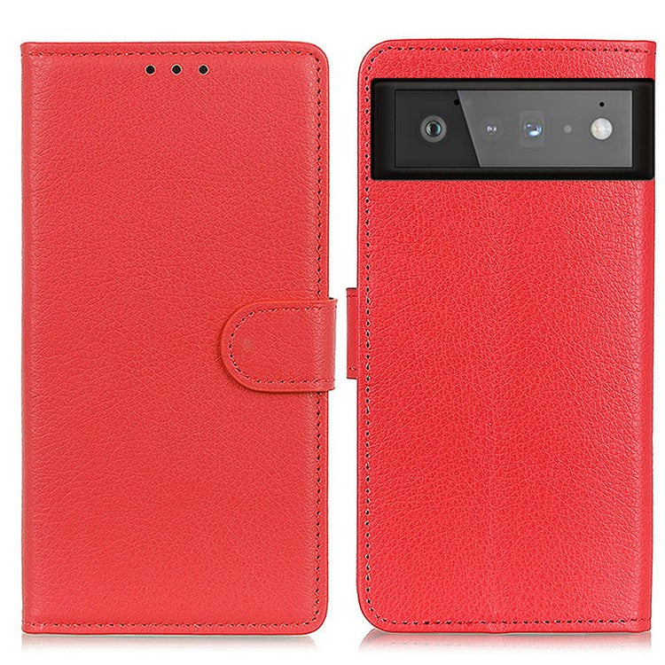 Litchi Skin Wallet Leather Stand Case for Google Pixel 6 - Red