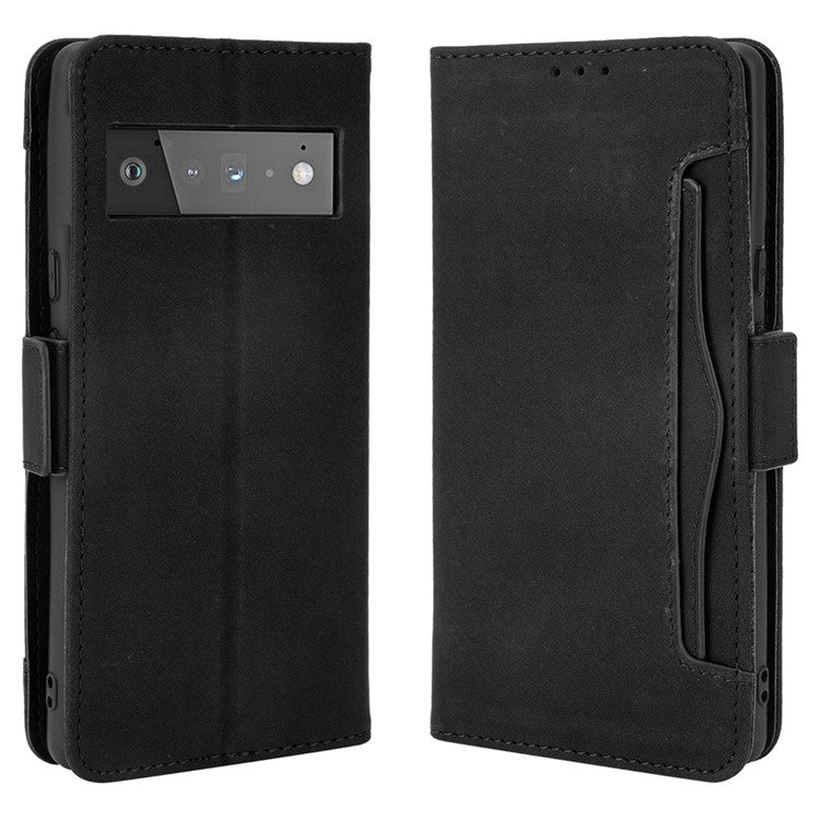 Wallet Stand Design Phone Cover Case with Multiple Card Slots for Google Pixel 6 - Black