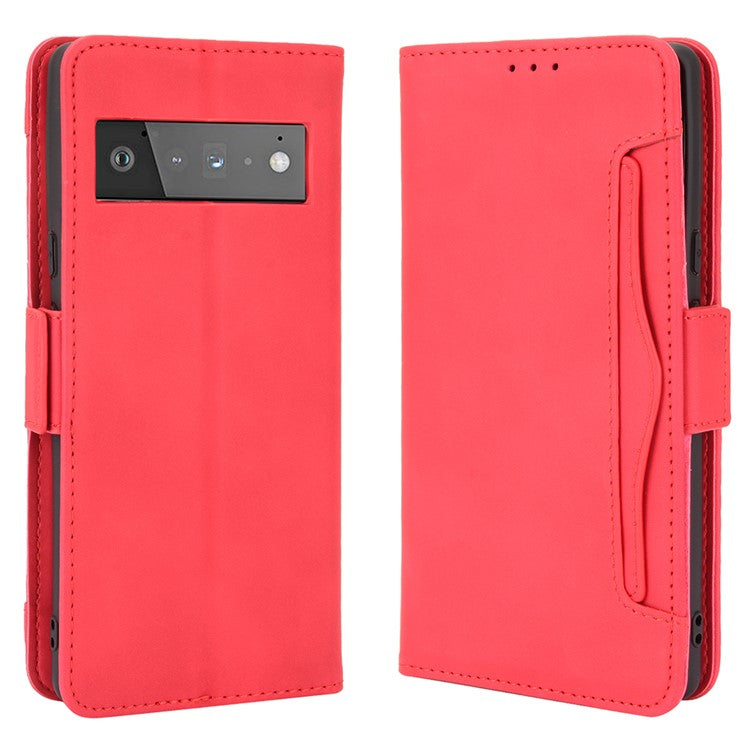 Wallet Stand Design Phone Cover Case with Multiple Card Slots for Google Pixel 6 - Red