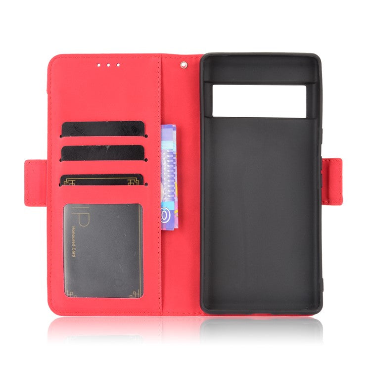 Wallet Stand Design Phone Cover Case with Multiple Card Slots for Google Pixel 6 - Red