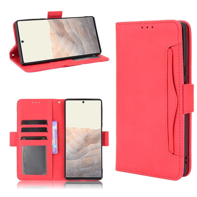 Wallet Stand Design Phone Cover Case with Multiple Card Slots for Google Pixel 6 - Red