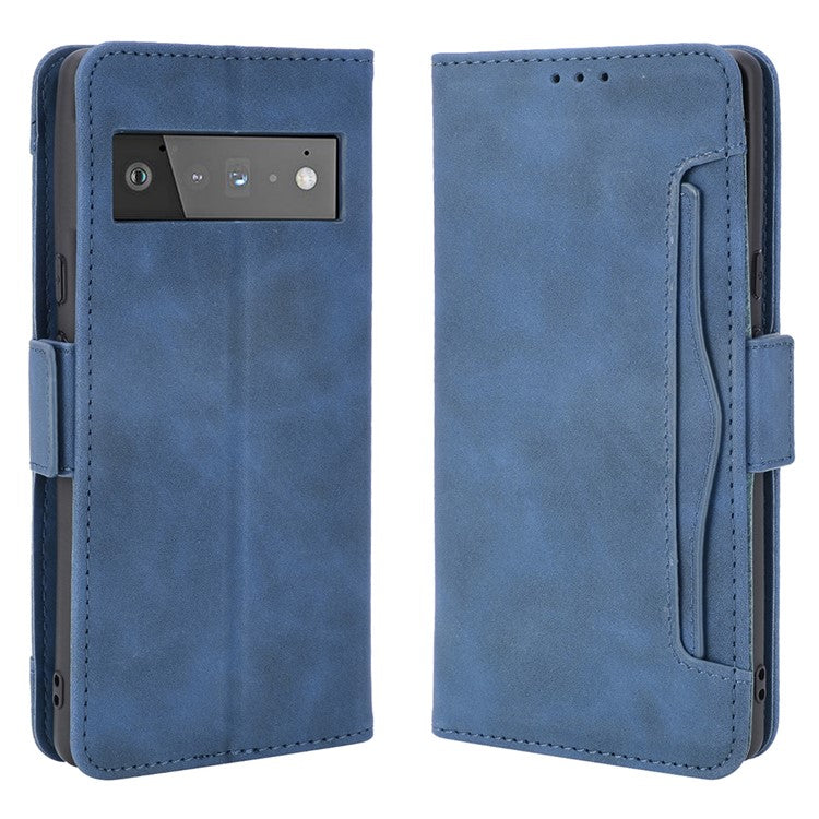 Wallet Stand Design Phone Cover Case with Multiple Card Slots for Google Pixel 6 - Blue