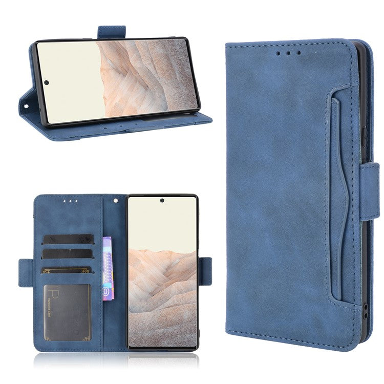 Wallet Stand Design Phone Cover Case with Multiple Card Slots for Google Pixel 6 - Blue