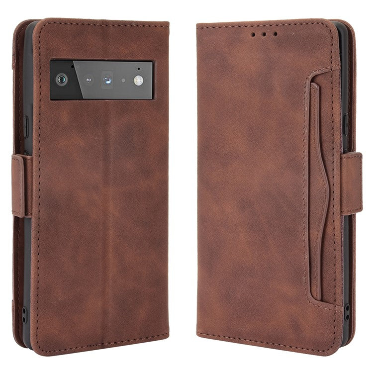 Wallet Stand Design Phone Cover Case with Multiple Card Slots for Google Pixel 6 - Brown