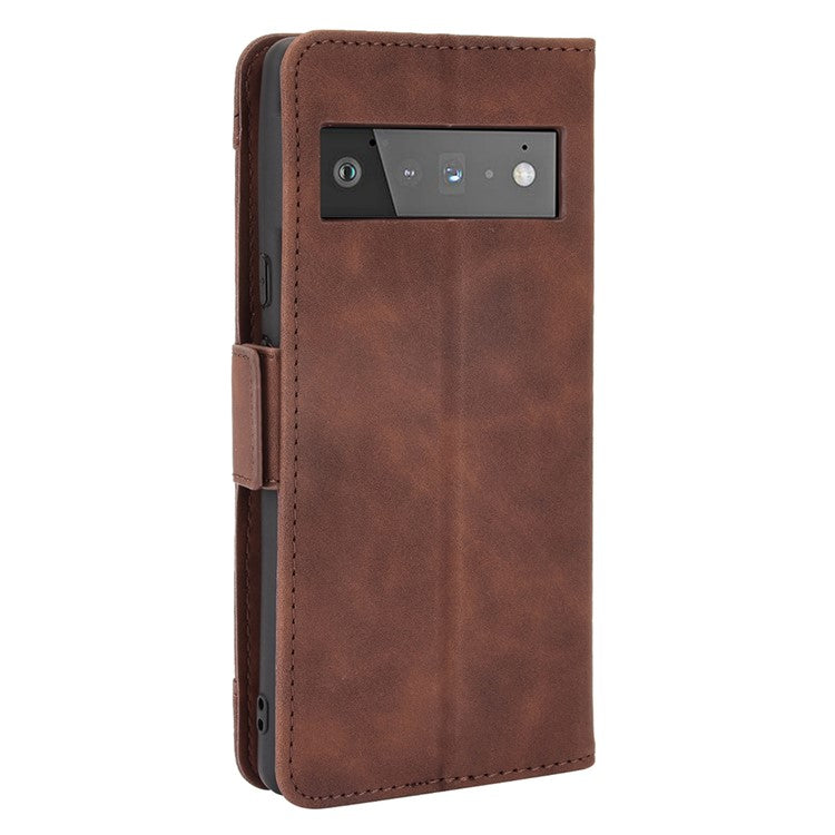 Wallet Stand Design Phone Cover Case with Multiple Card Slots for Google Pixel 6 - Brown