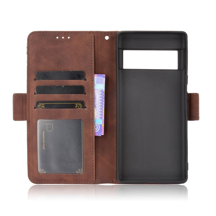 Wallet Stand Design Phone Cover Case with Multiple Card Slots for Google Pixel 6 - Brown