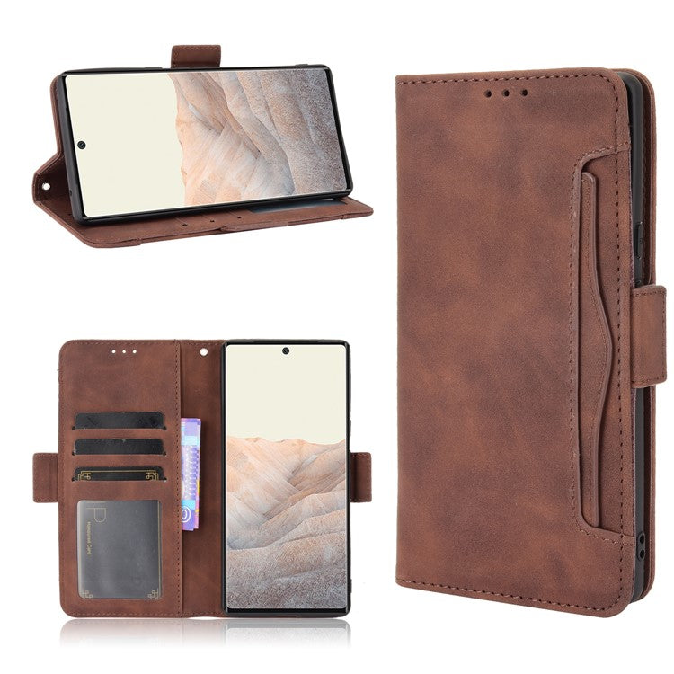 Wallet Stand Design Phone Cover Case with Multiple Card Slots for Google Pixel 6 - Brown