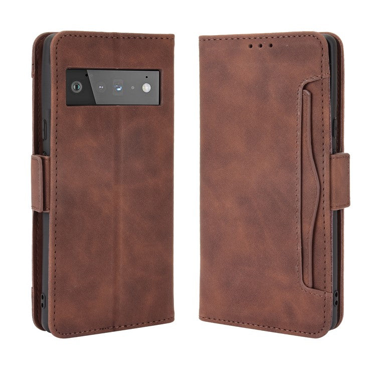 For Google Pixel 6 Pro Full Protection Multiple Card Slots Design Leather Stand Protective Case - Brown