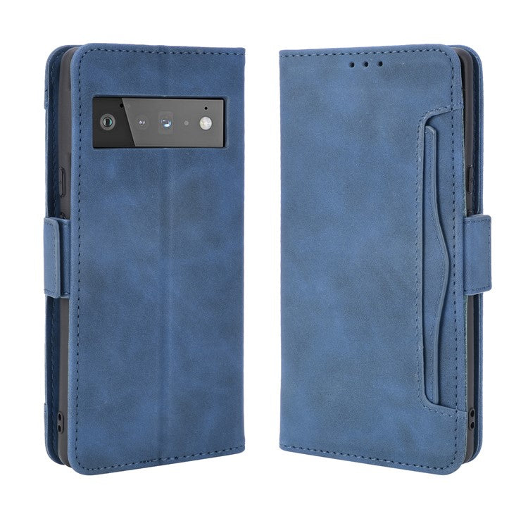 For Google Pixel 6 Pro Full Protection Multiple Card Slots Design Leather Stand Protective Case - Blue