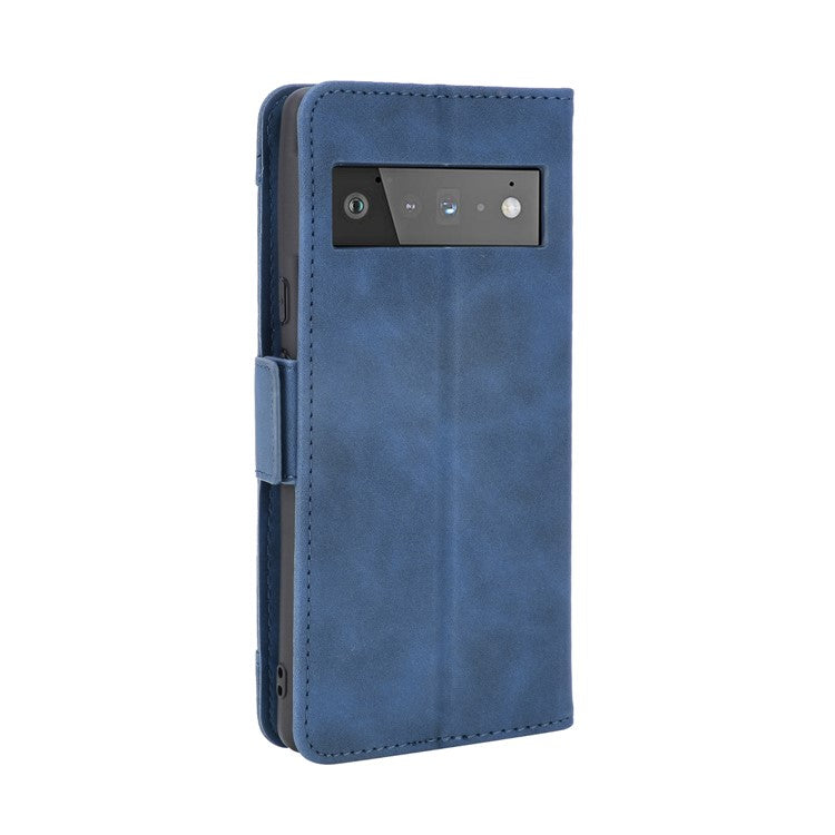 For Google Pixel 6 Pro Full Protection Multiple Card Slots Design Leather Stand Protective Case - Blue