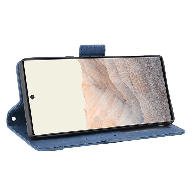 For Google Pixel 6 Pro Full Protection Multiple Card Slots Design Leather Stand Protective Case - Blue