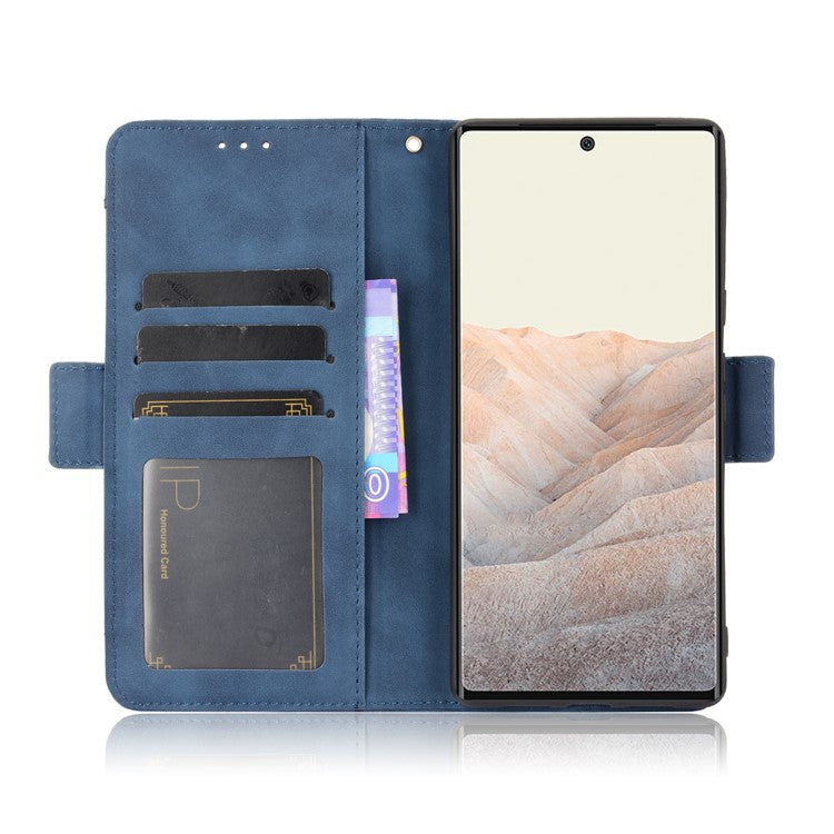 For Google Pixel 6 Pro Full Protection Multiple Card Slots Design Leather Stand Protective Case - Blue