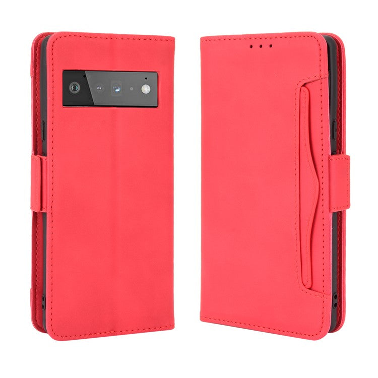 For Google Pixel 6 Pro Full Protection Multiple Card Slots Design Leather Stand Protective Case - Red