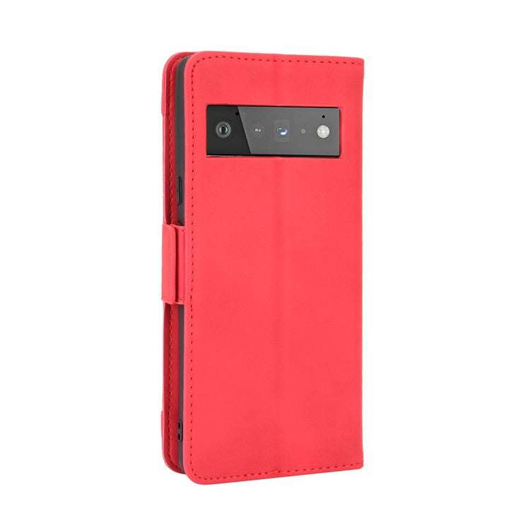 For Google Pixel 6 Pro Full Protection Multiple Card Slots Design Leather Stand Protective Case - Red