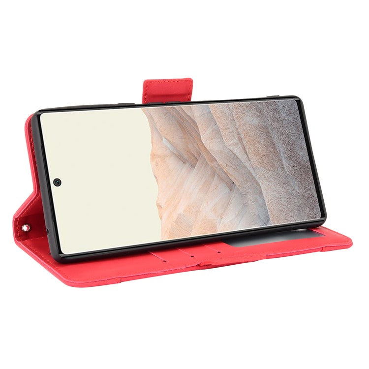 For Google Pixel 6 Pro Full Protection Multiple Card Slots Design Leather Stand Protective Case - Red