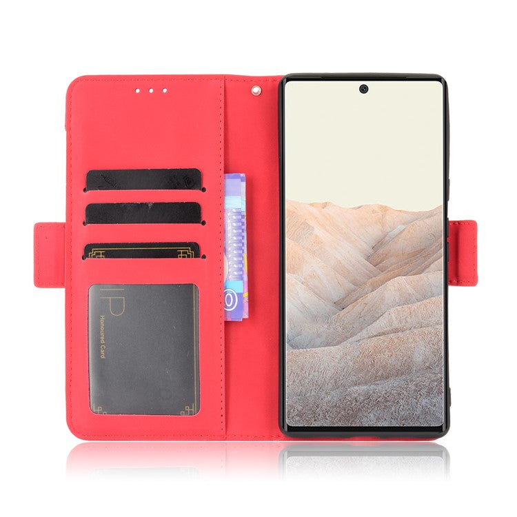 For Google Pixel 6 Pro Full Protection Multiple Card Slots Design Leather Stand Protective Case - Red