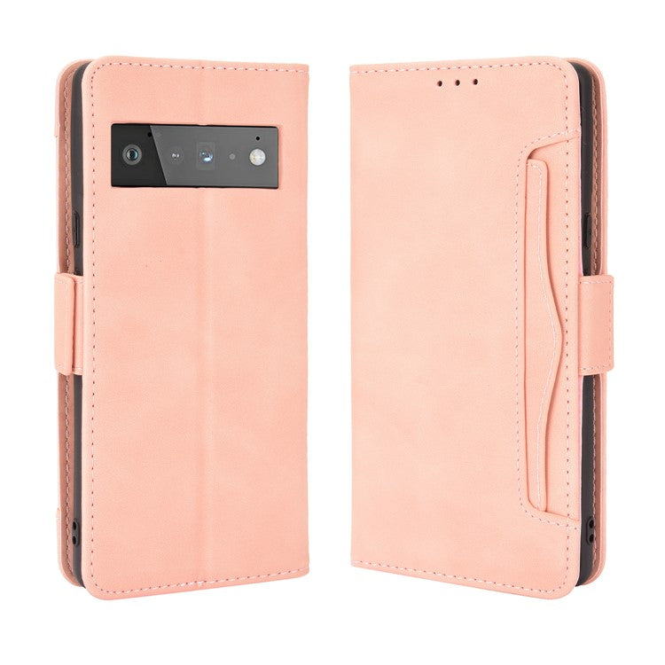 For Google Pixel 6 Pro Full Protection Multiple Card Slots Design Leather Stand Protective Case - Pink