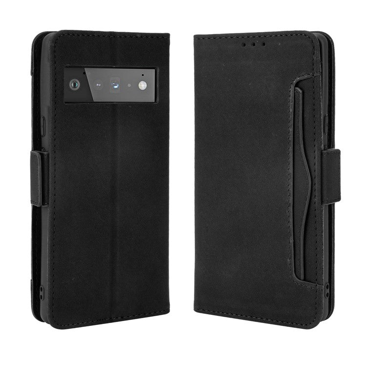 For Google Pixel 6 Pro Full Protection Multiple Card Slots Design Leather Stand Protective Case - Black