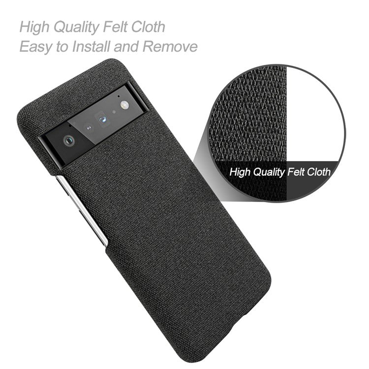 For Google Pixel 6 Pro Cloth Coated Hard PC Shockproof Non-Slip Phone Case Anti-Fingerprints Cover - Black