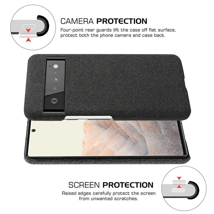 For Google Pixel 6 Pro Cloth Coated Hard PC Shockproof Non-Slip Phone Case Anti-Fingerprints Cover - Black