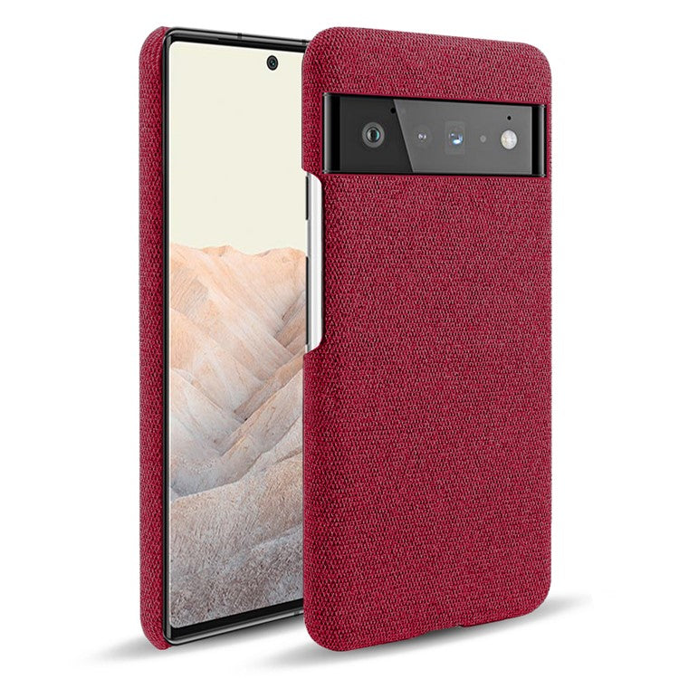 For Google Pixel 6 Pro Cloth Coated Hard PC Shockproof Non-Slip Phone Case Anti-Fingerprints Cover - Red