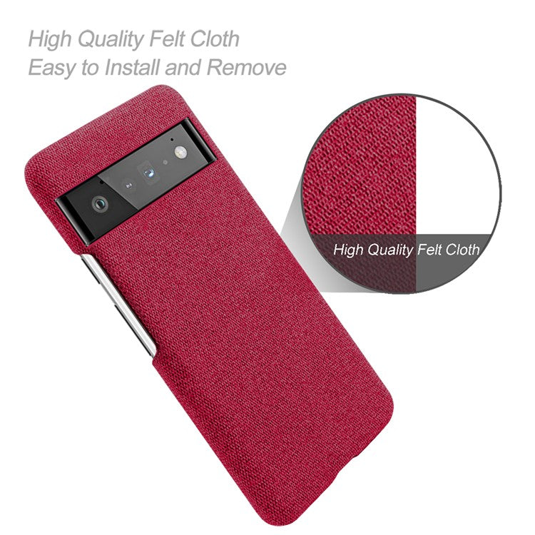 For Google Pixel 6 Pro Cloth Coated Hard PC Shockproof Non-Slip Phone Case Anti-Fingerprints Cover - Red