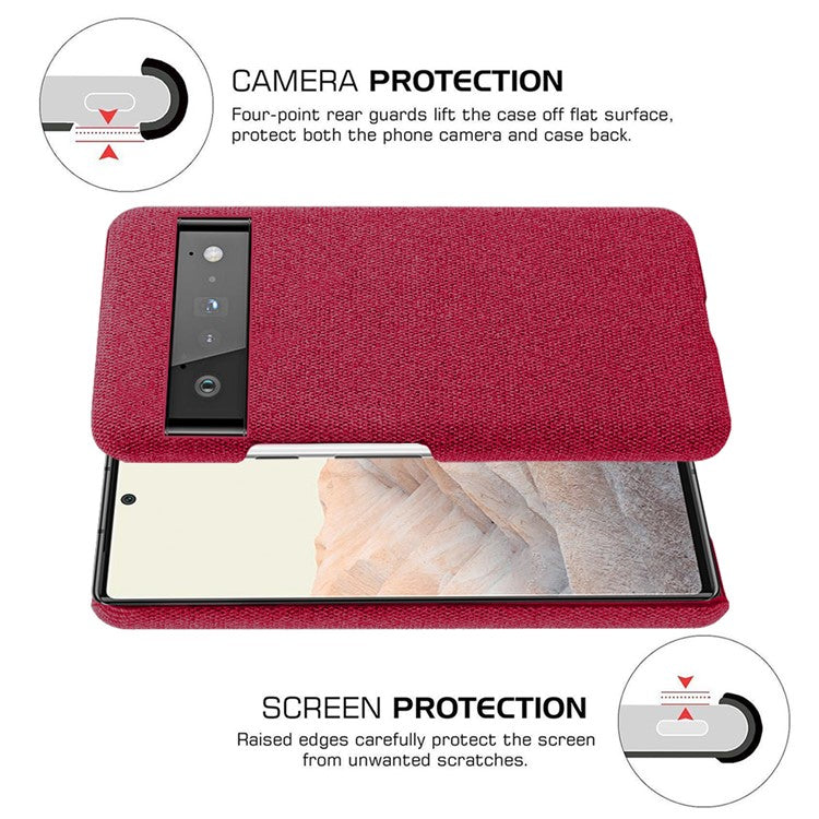 For Google Pixel 6 Pro Cloth Coated Hard PC Shockproof Non-Slip Phone Case Anti-Fingerprints Cover - Red