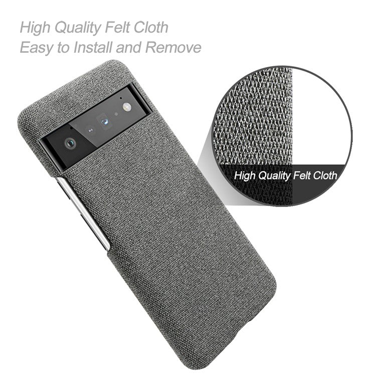 For Google Pixel 6 Pro Cloth Coated Hard PC Shockproof Non-Slip Phone Case Anti-Fingerprints Cover - Grey