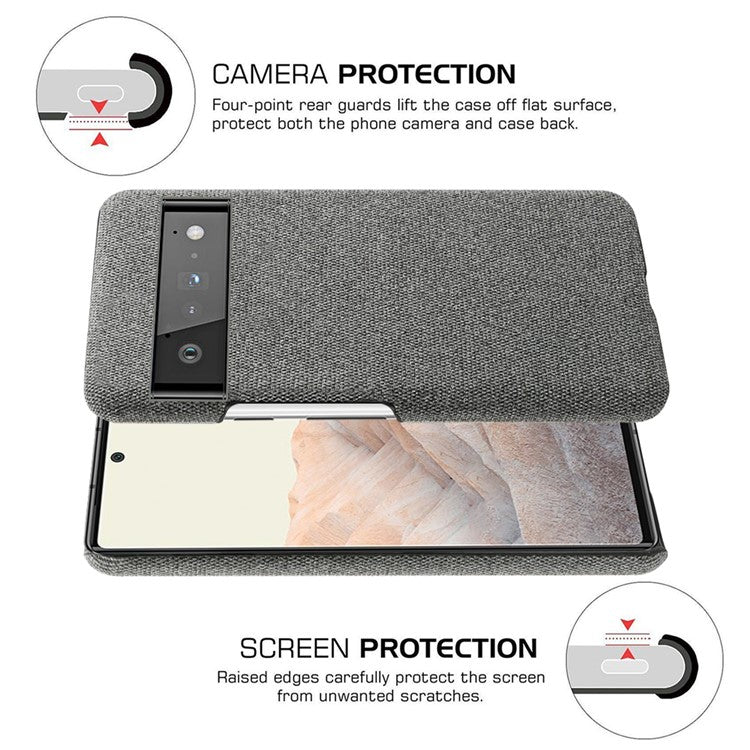 For Google Pixel 6 Pro Cloth Coated Hard PC Shockproof Non-Slip Phone Case Anti-Fingerprints Cover - Grey