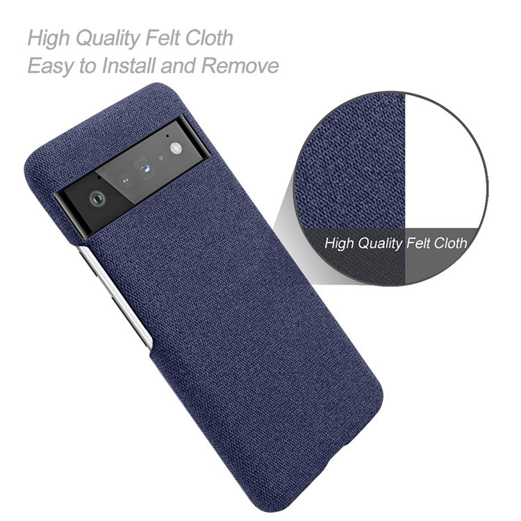 For Google Pixel 6 Pro Cloth Coated Hard PC Shockproof Non-Slip Phone Case Anti-Fingerprints Cover - Blue