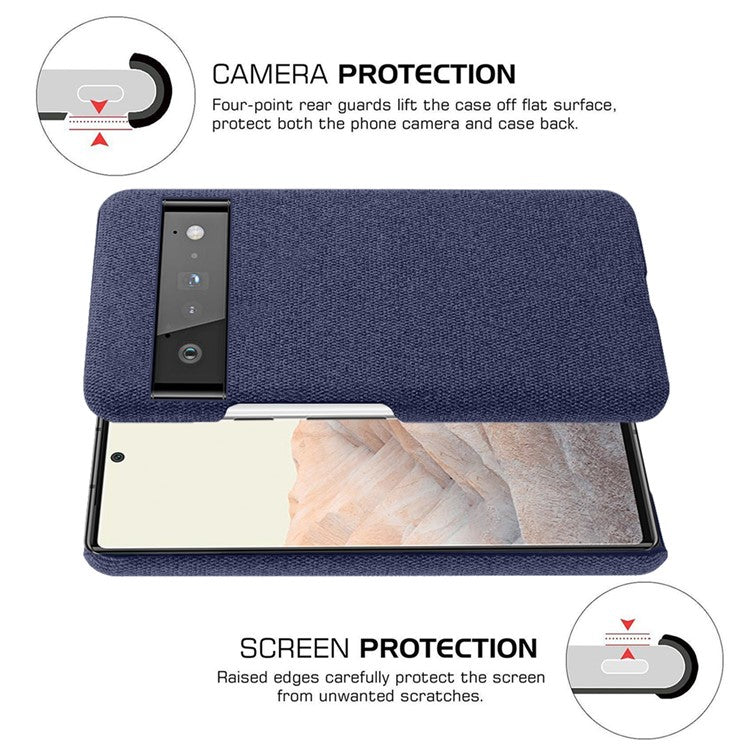 For Google Pixel 6 Pro Cloth Coated Hard PC Shockproof Non-Slip Phone Case Anti-Fingerprints Cover - Blue