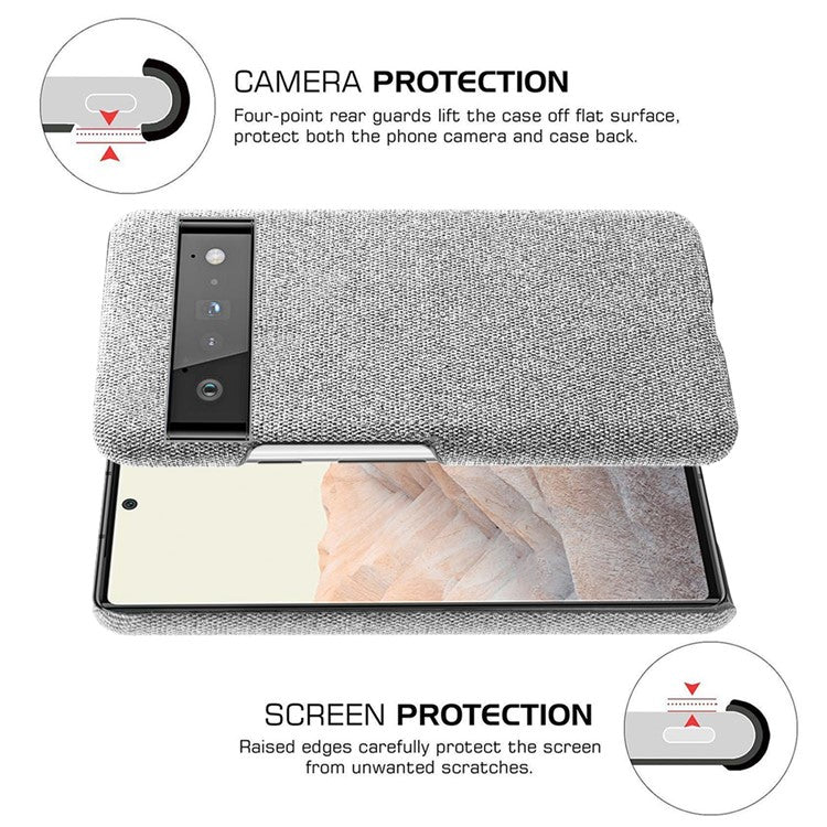 For Google Pixel 6 Pro Cloth Coated Hard PC Shockproof Non-Slip Phone Case Anti-Fingerprints Cover - Light Grey