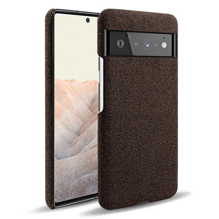 For Google Pixel 6 Pro Cloth Coated Hard PC Shockproof Non-Slip Phone Case Anti-Fingerprints Cover - Brown