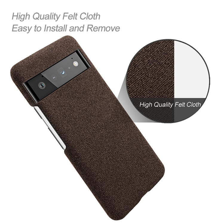 For Google Pixel 6 Pro Cloth Coated Hard PC Shockproof Non-Slip Phone Case Anti-Fingerprints Cover - Brown