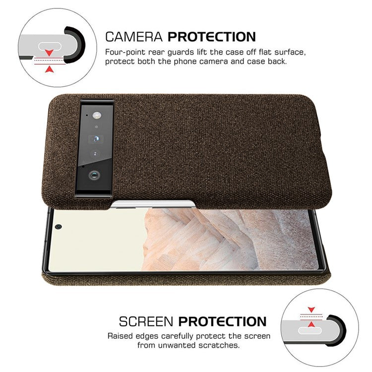 For Google Pixel 6 Pro Cloth Coated Hard PC Shockproof Non-Slip Phone Case Anti-Fingerprints Cover - Brown