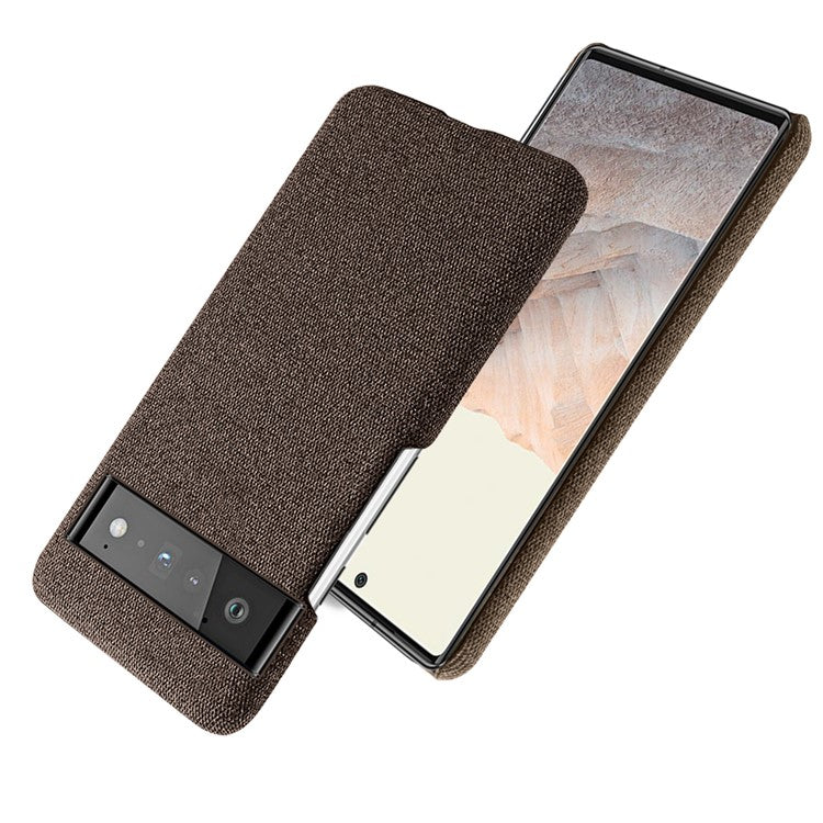 For Google Pixel 6 Pro Cloth Coated Hard PC Shockproof Non-Slip Phone Case Anti-Fingerprints Cover - Brown