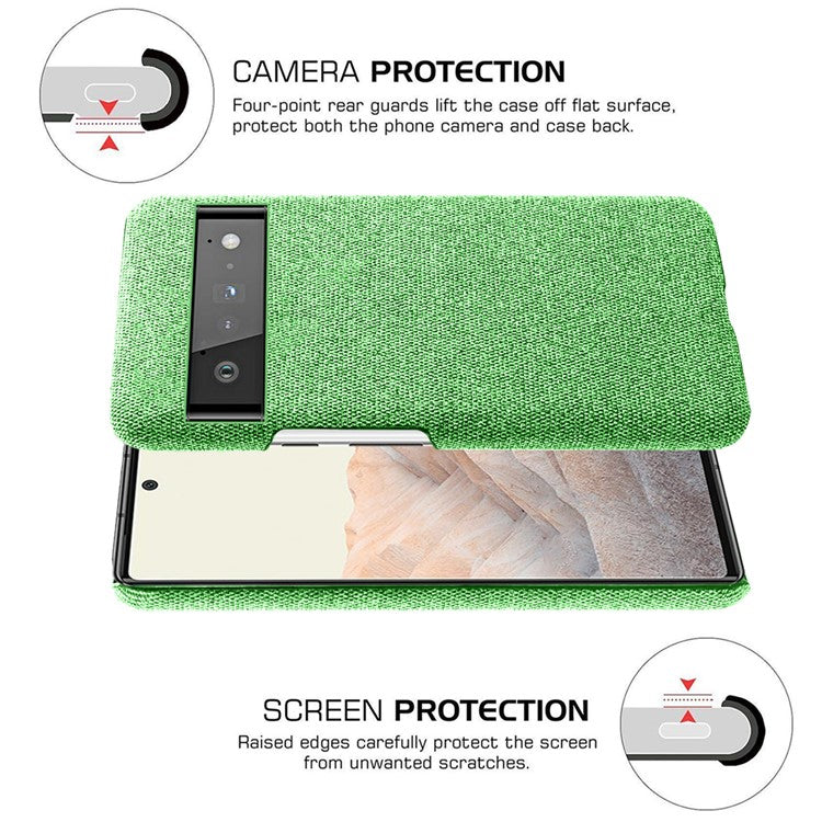 For Google Pixel 6 Pro Cloth Coated Hard PC Shockproof Non-Slip Phone Case Anti-Fingerprints Cover - Green