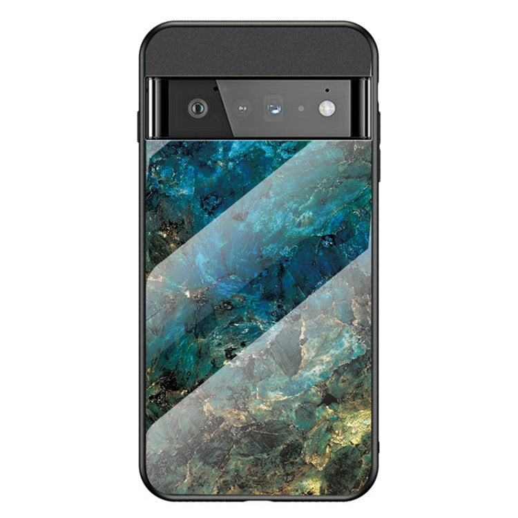 Marbling Pattern Shock-Proof Tempered Glass Cell Phone Cover for Google Pixel 6 Pro - Emerald Marble